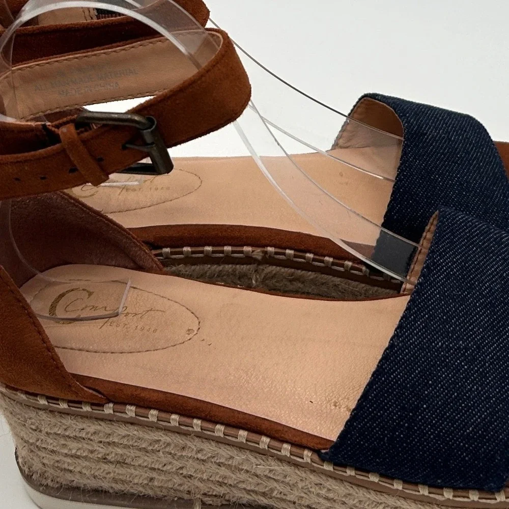 Comfort Denim Platform Espadrille Platform Sandals Size 7 Ankle Strap Coastal